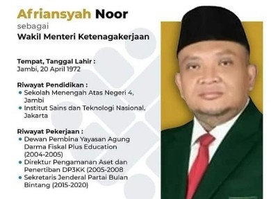 Afriansyah Noor Anak Jambi Dilantik Menjadi Wamenaker